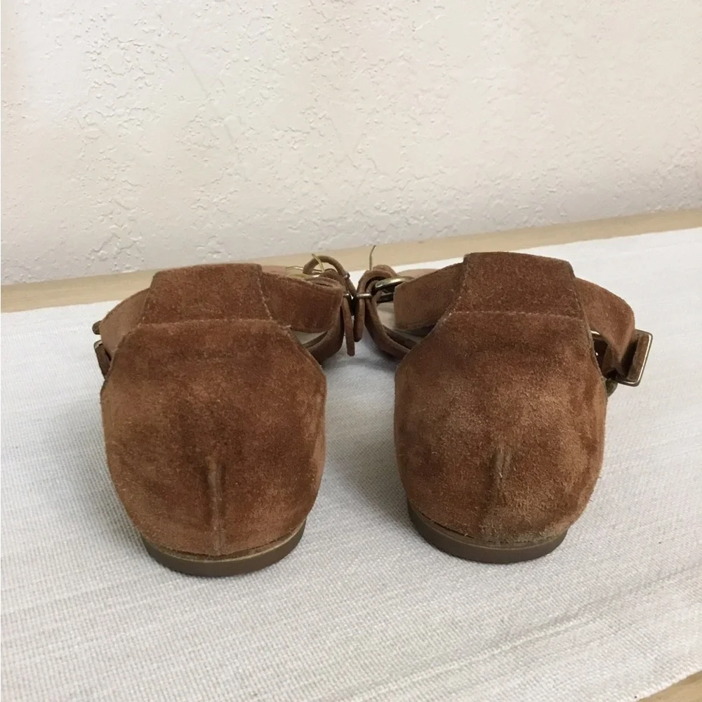 Christian Louboutin Brown Suede Strappy Flat Sandals with Gold Buckles